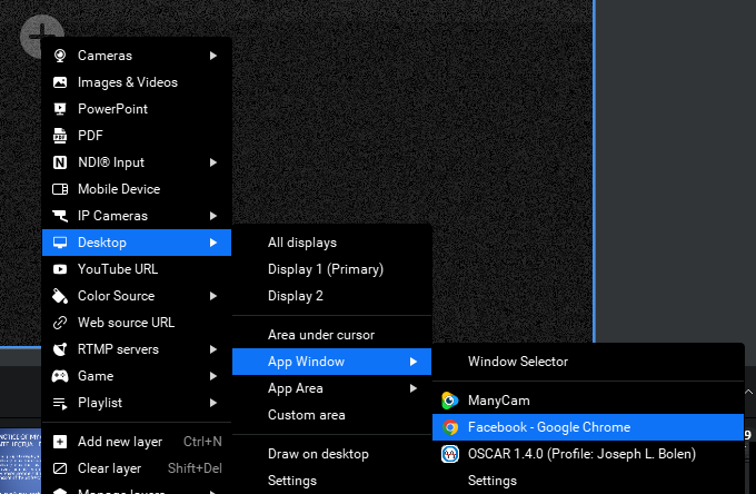 ManyCam Disktop App Windows Selector